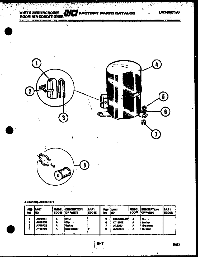 COMPRESSOR PARTS Diagram and Parts List for AH15EK2T1  Frigidaire Air Conditioner