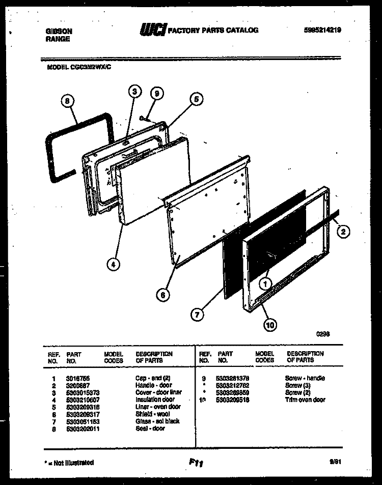 DOOR PARTS Diagram and Parts List for CGC3M2WXC  Gibson Range