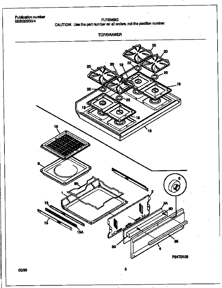 TOP / DRAWER Diagram and Parts List for FLF334BGDE  Frigidaire Range