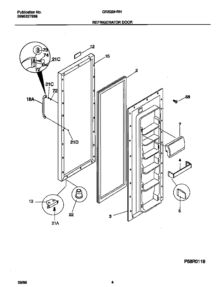 REFRIGERATOR DOOR Diagram and Parts List for GRS20HRHD1  Gibson Refrigerator