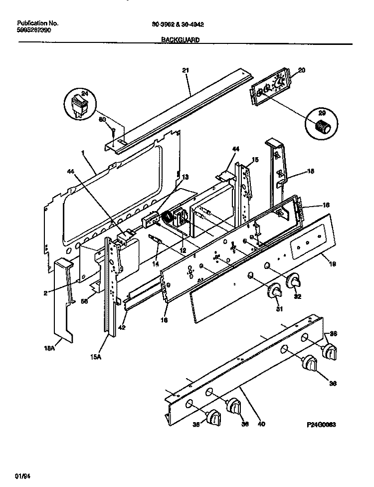 BACKGUARD Diagram and Parts List for 30-3982-23-05  Tappan Range