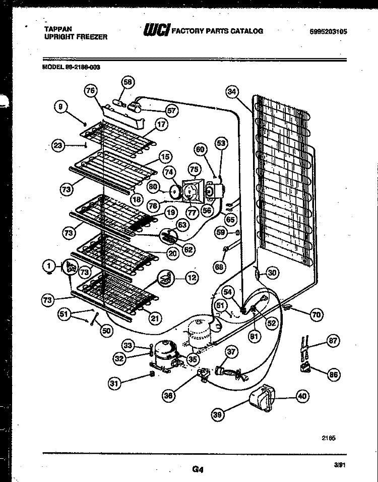 SYSTEM AND ELECTRICAL PARTS Diagram and Parts List for 99-2188-00-03  Tappan Freezer