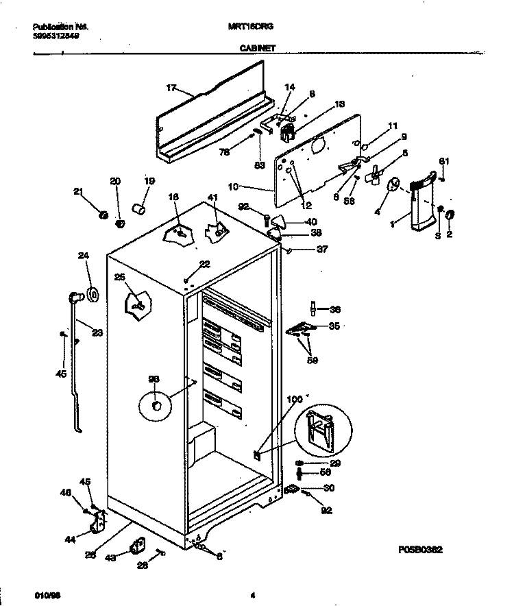 CABINET Diagram and Parts List for MRT16DRGD0  Frigidaire Refrigerator