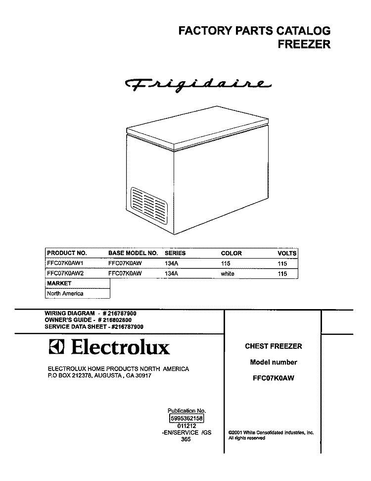 COVER Diagram and Parts List for FFC07K0AW1  Frigidaire Freezer
