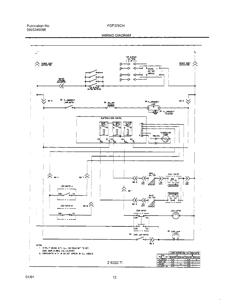 WIRING DIAGRAM Diagram and Parts List for FGF375CHSB  Frigidaire Range
