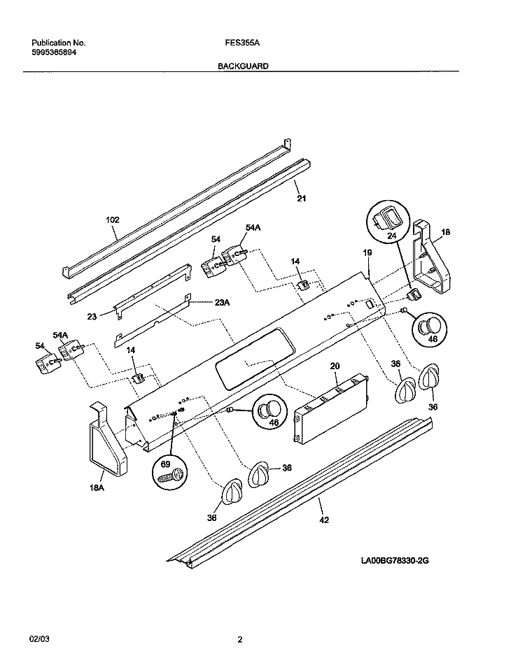 BACKGUARD Diagram and Parts List for FES355ASF  Frigidaire Range