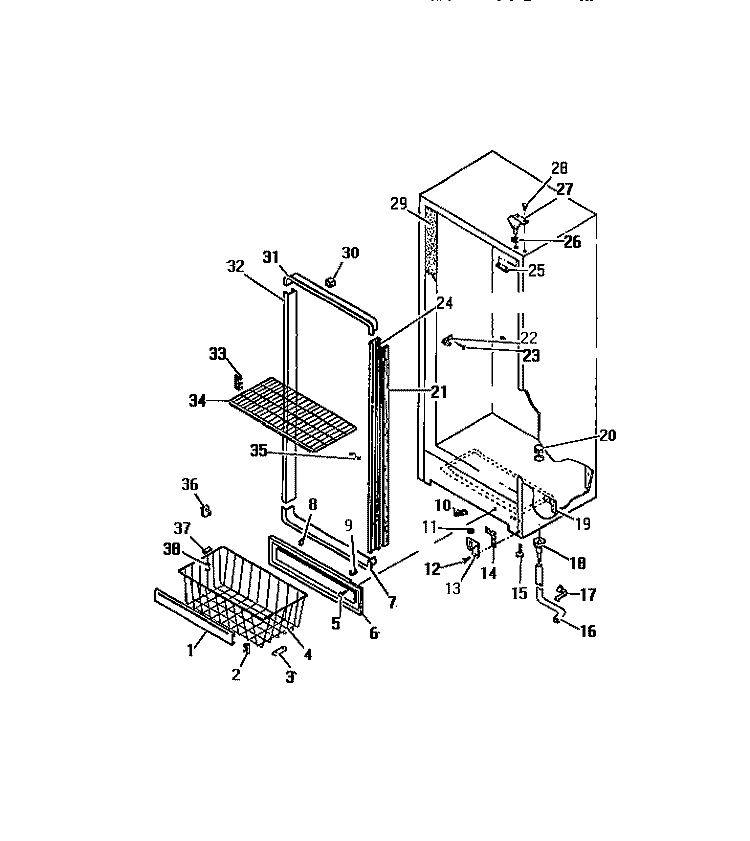 CABINET HINGES, APRON, DOOR MOULDIN Diagram and Parts List for UFE16DL1  Frigidaire Freezer