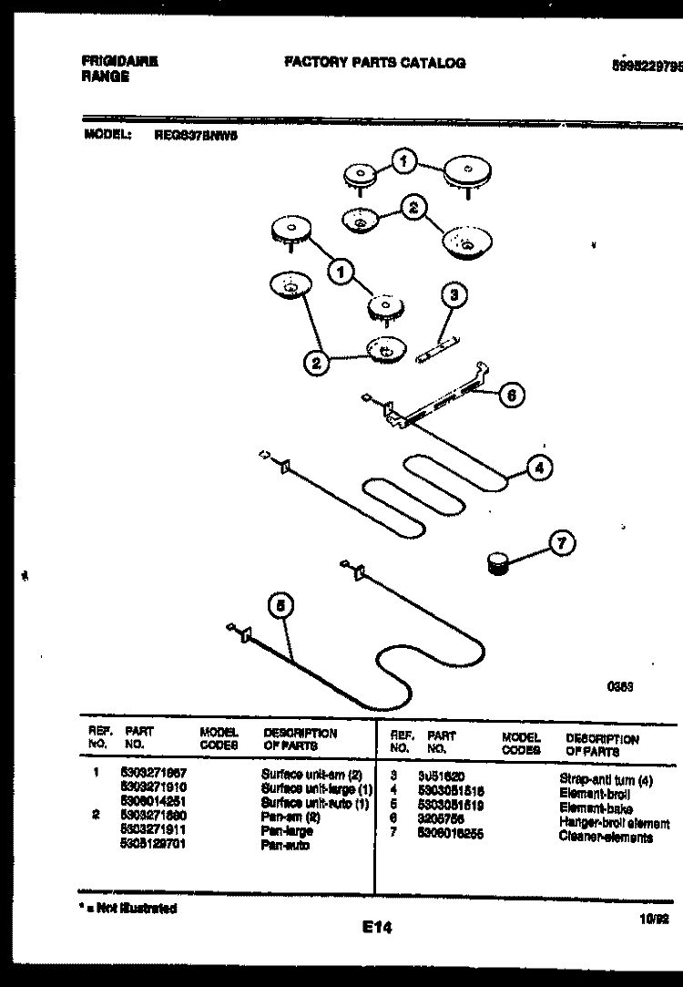 BROILER PARTS Diagram and Parts List for REGS37BNW5  Frigidaire Range