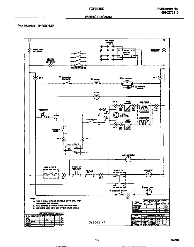 WIRING DIAGRAM Diagram and Parts List for TGF364SCDA  Tappan Range