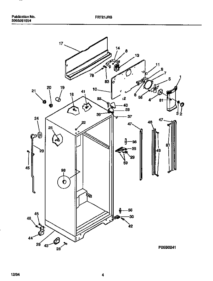 CABINET, FAN ASSEMBLY Diagram and Parts List for FRT21JRBW1  Frigidaire Refrigerator