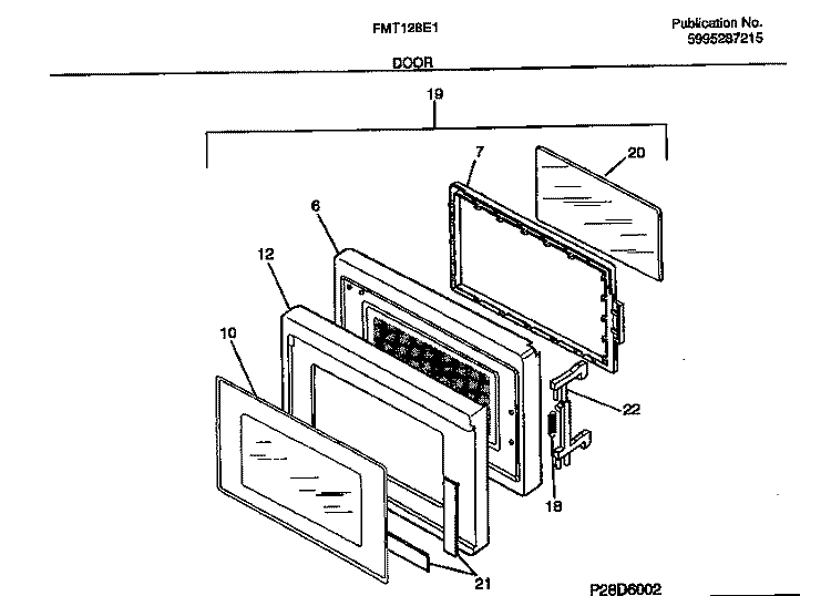 DOOR Diagram and Parts List for FMT128E1B0  Frigidaire Microwave