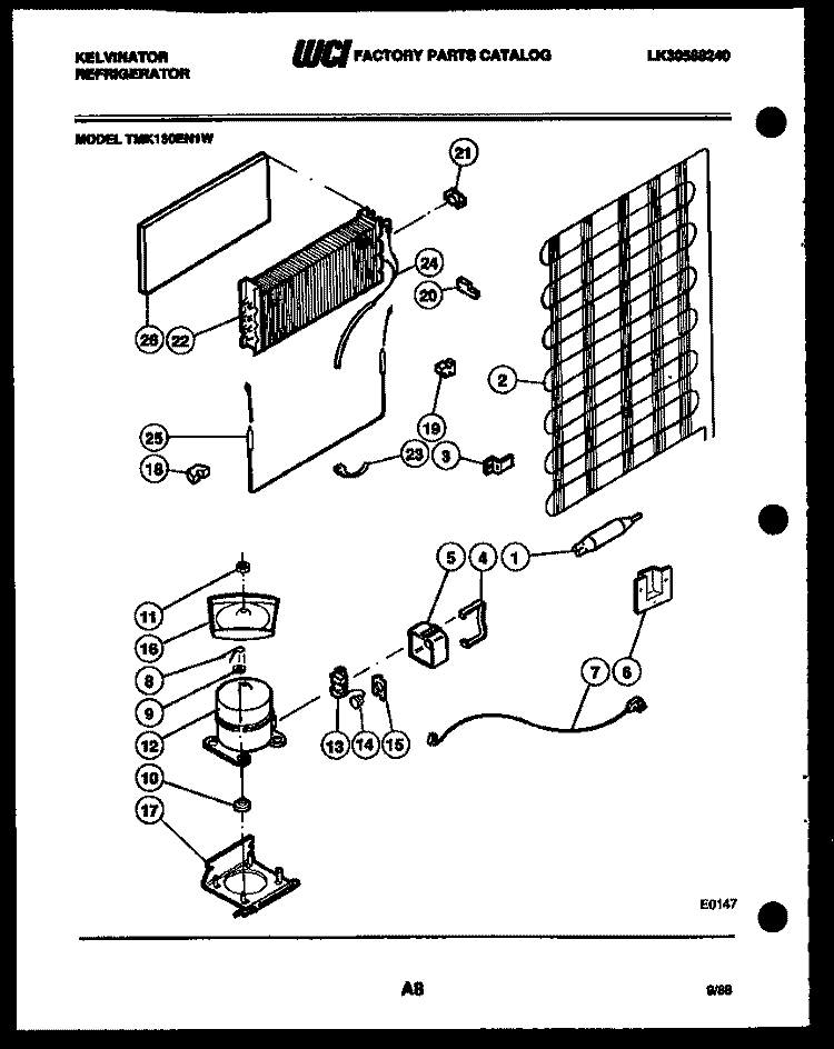 SYSTEM AND AUTOMATIC DEFROST PARTS Diagram and Parts List for TMK160EN1D  Kelvinator Refrigerator