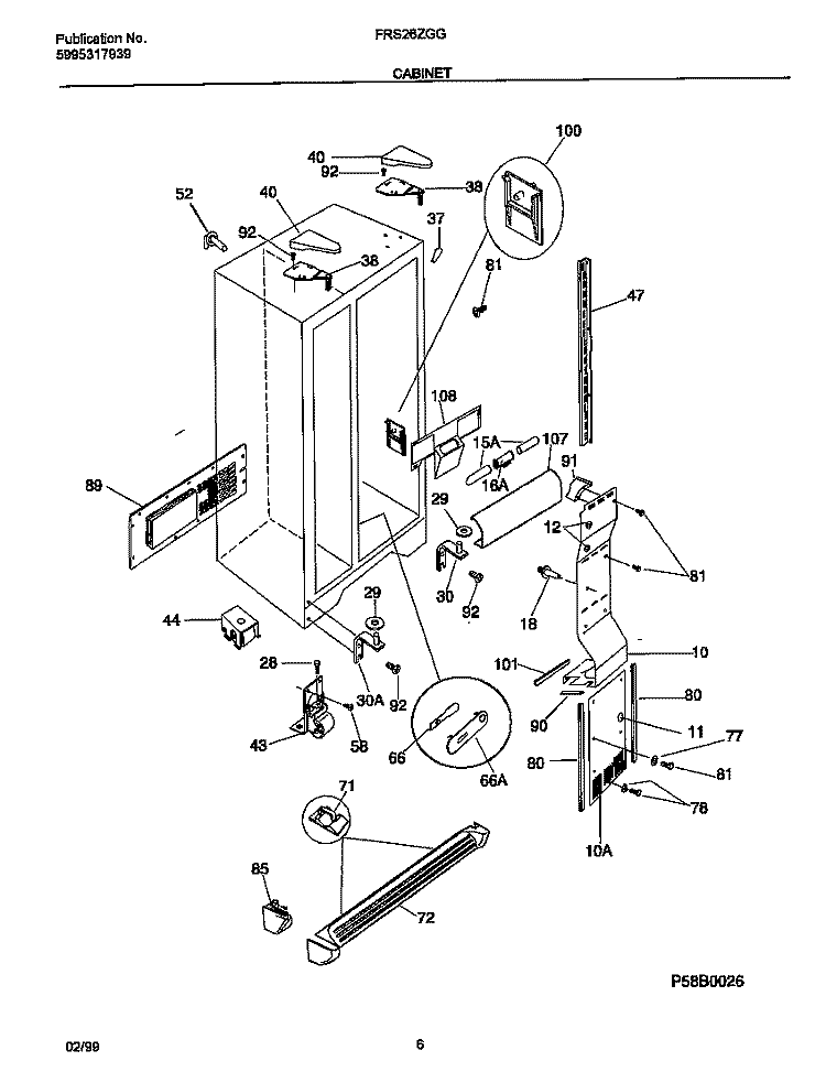 CABINET Diagram and Parts List for FRS26ZGGB6  Frigidaire Refrigerator