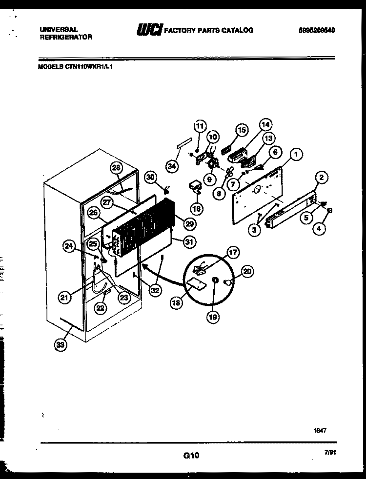 INNER PARTS Diagram and Parts List for CTN110DKL1  Frigidaire Refrigerator
