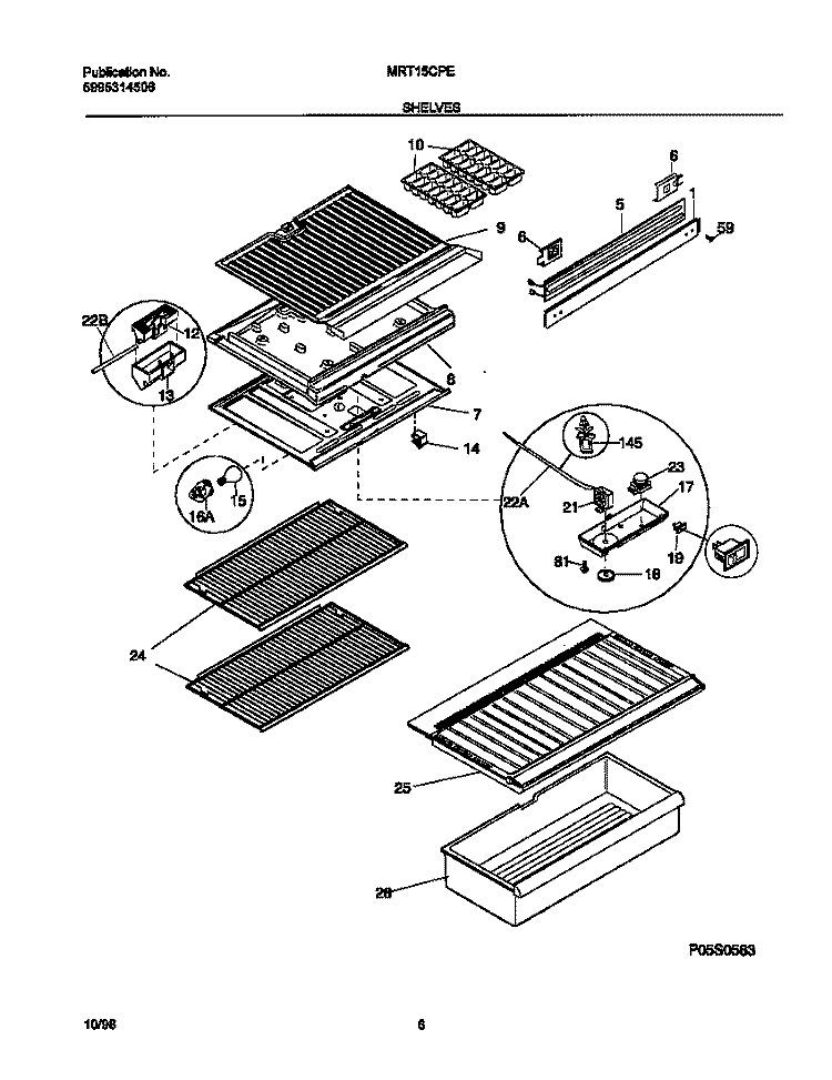 SHELVES Diagram and Parts List for MRT15CPEW8  Frigidaire Refrigerator