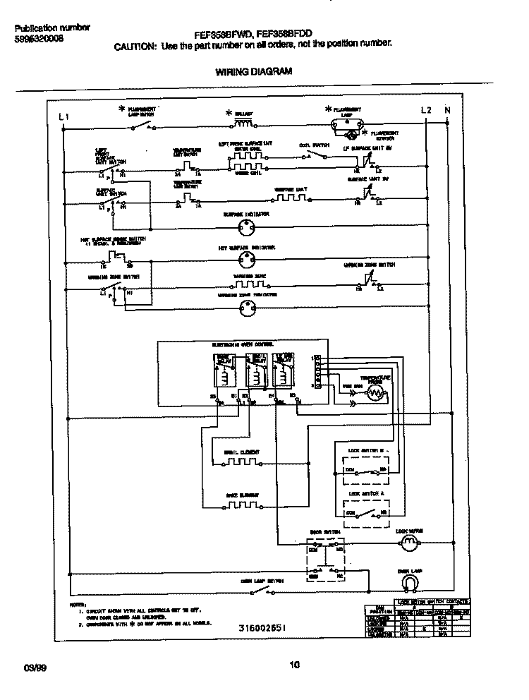 WIRING DIAGRAM Diagram and Parts List for FEF358BFWD  Frigidaire Range