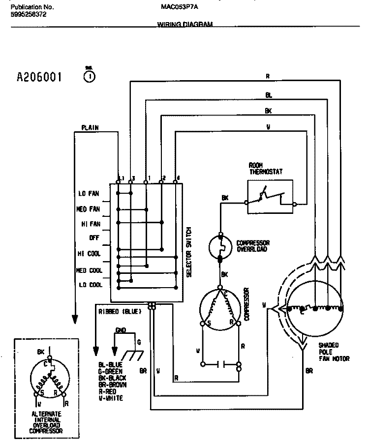 WIRING DIAGRAM Diagram and Parts List for MAC053P7A2  Frigidaire Air Conditioner