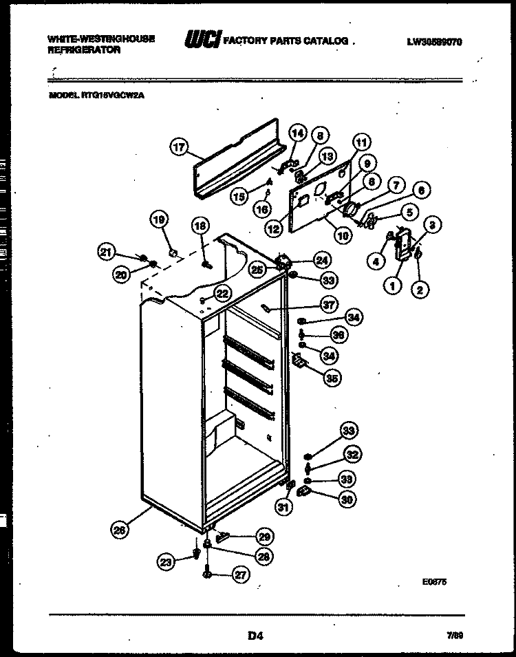 CABINET PARTS Diagram and Parts List for RTG15VGCH2A  Frigidaire Refrigerator