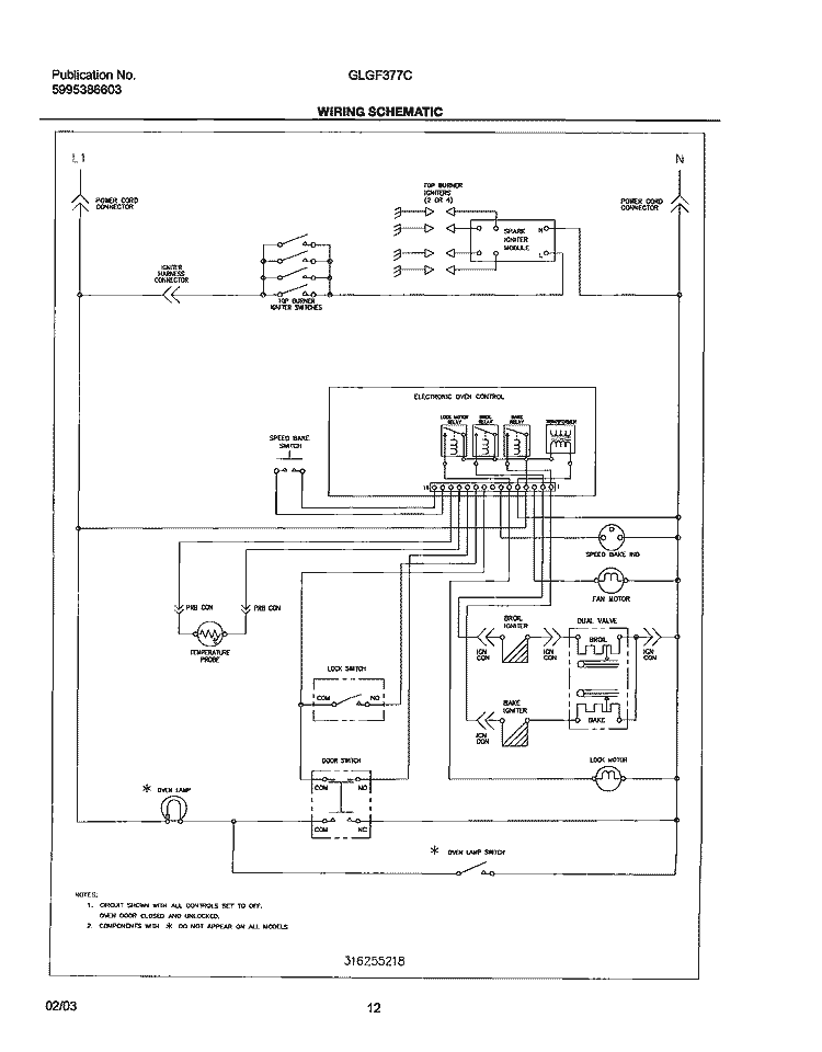 WIRING SCHEMATIC Diagram and Parts List for GLGF377CQA  Frigidaire Range