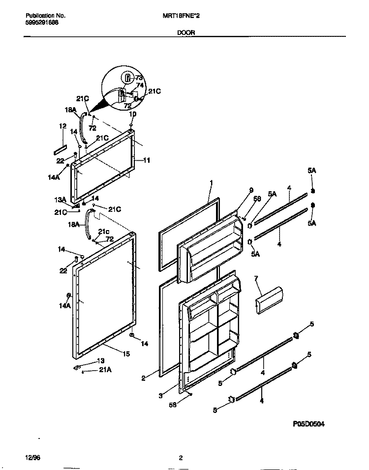 DOOR Diagram and Parts List for MRT18FNEW2  Frigidaire Refrigerator