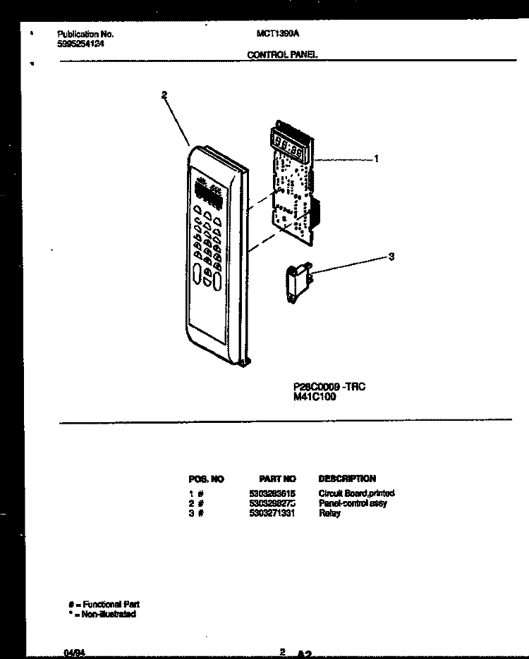 CONTROL PANEL Diagram and Parts List for MCT1390A2  Frigidaire Microwave