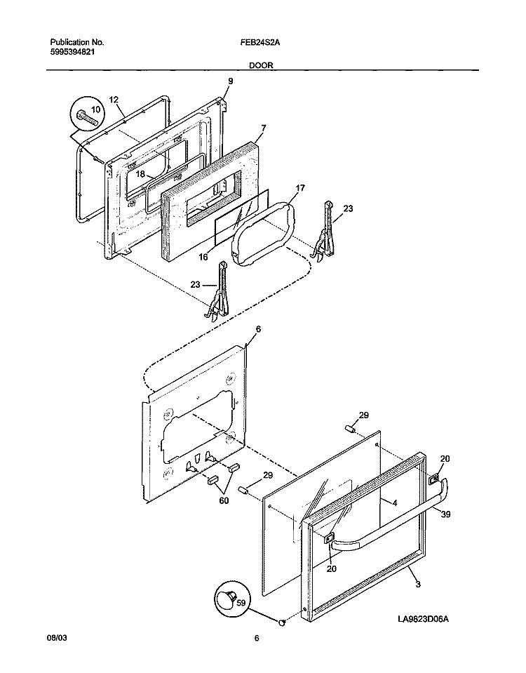 DOOR Diagram and Parts List for FEB24S2ASB  Frigidaire Wall Oven