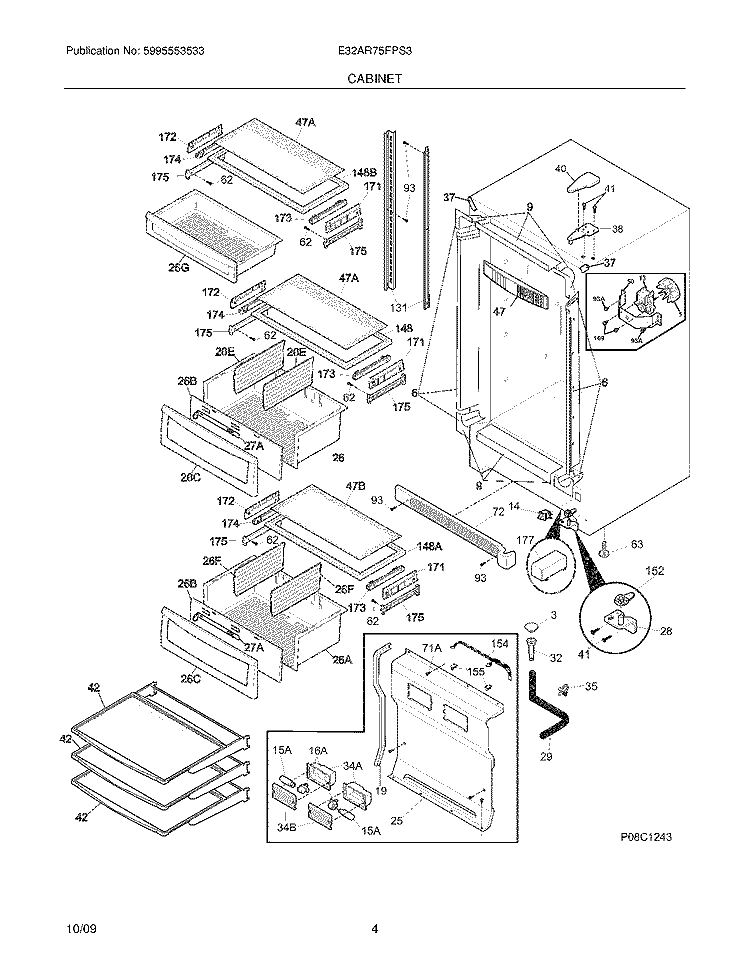 CABINET Diagram and Parts List for E32AR75FPS3  Electrolux Refrigerator
