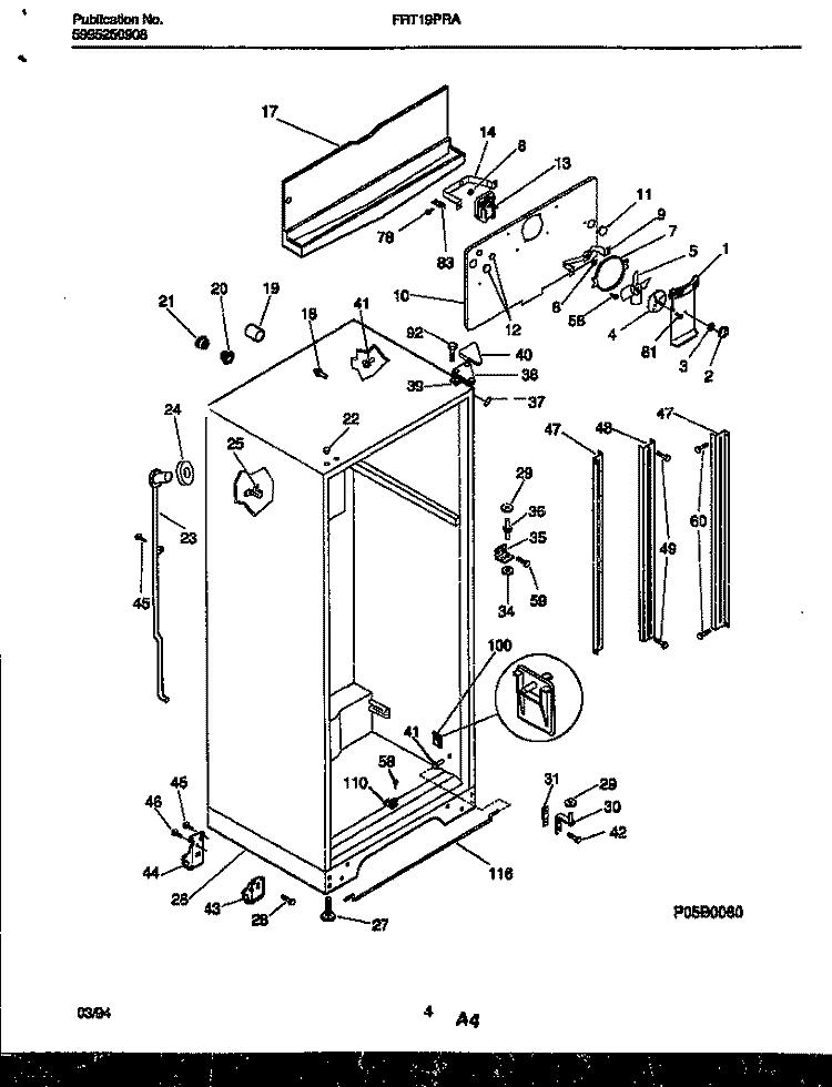 CABINET PARTS Diagram and Parts List for FRT19PRAW0  Frigidaire Refrigerator