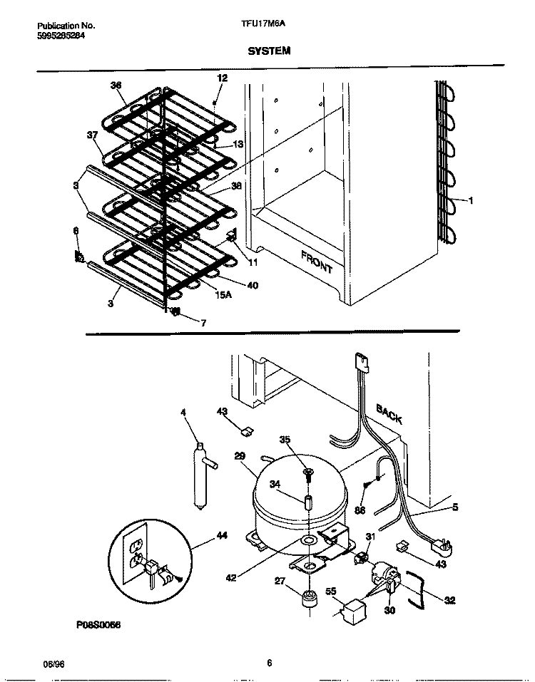 SYSTEM Diagram and Parts List for TFU17M6AW4  Tappan Freezer