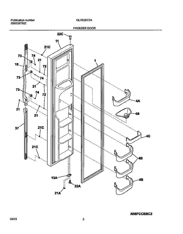 FREEZER DOOR Diagram and Parts List for GLHS267ZAB5  Frigidaire Refrigerator