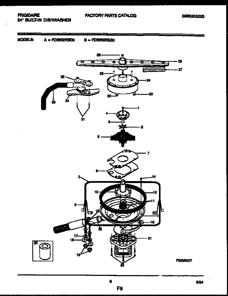 MOTOR PUMP PARTS Diagram and Parts List for FDB632RBD0  Frigidaire Dishwasher