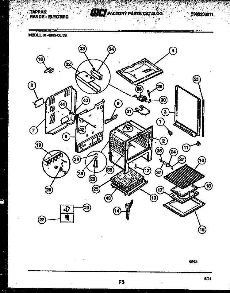 BODY PARTS Diagram and Parts List for 31-4989-00-03  Tappan Range