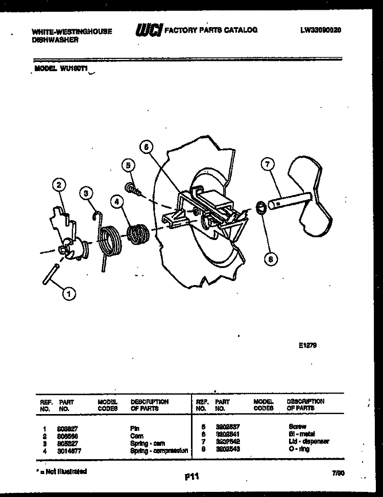 CAM Diagram and Parts List for WU180TR1  Frigidaire Dishwasher