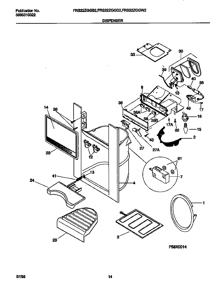 ICE DISPENSER Diagram and Parts List for FRS22ZGGD2  Frigidaire Refrigerator