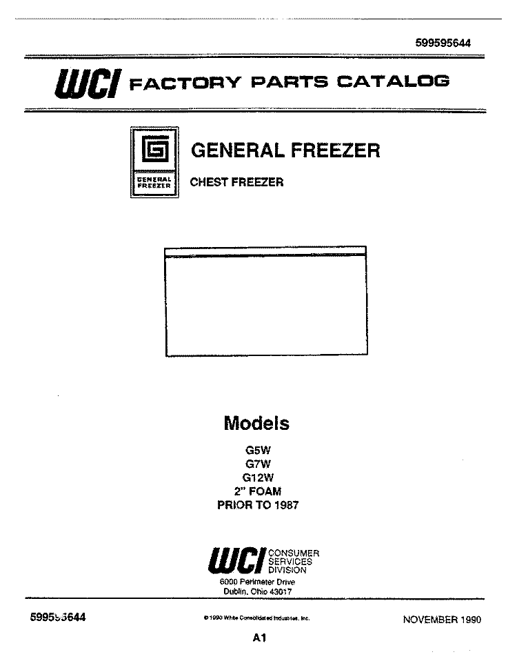 COVER Diagram and Parts List for G7W  Frigidaire Freezer