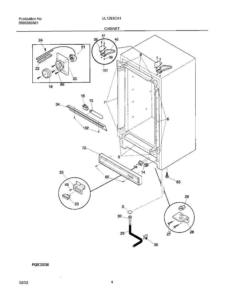 CABINET Diagram and Parts List for UL1293CA1  Electrolux Freezer