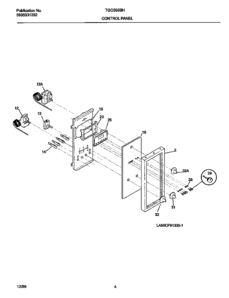 CONTROL PANEL Diagram and Parts List for TGO356BHD1  Frigidaire Range