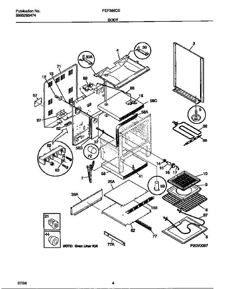 BODY Diagram and Parts List for FEF366CESA  Frigidaire Range