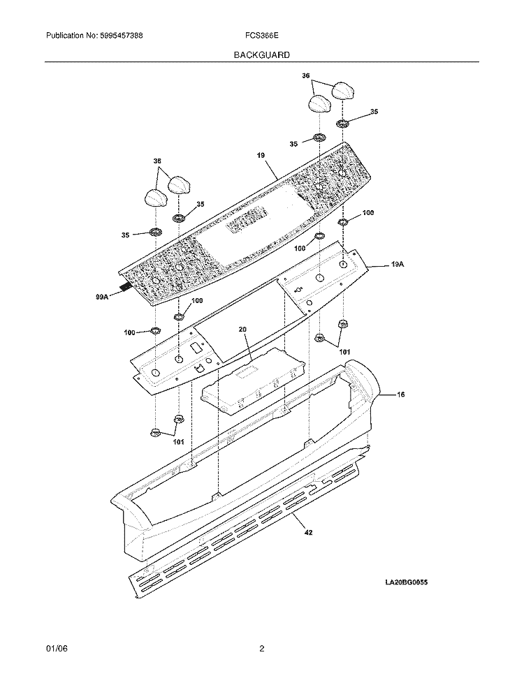 BACKGUARD Diagram and Parts List for FCS366ECC  Frigidaire Range