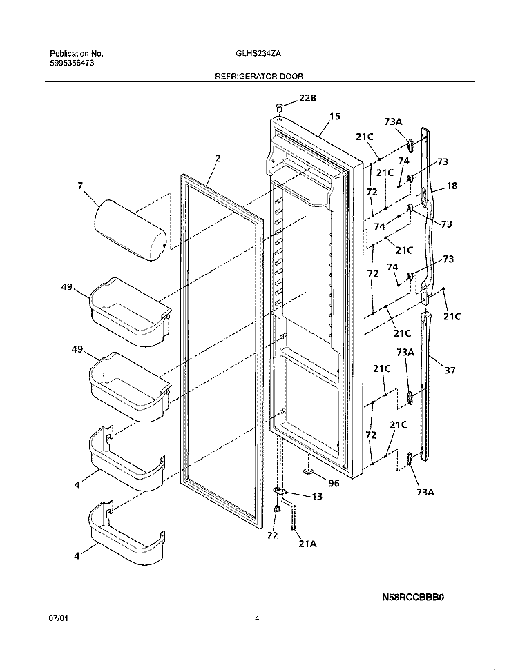 REFRIGERATOR DOOR Diagram and Parts List for GLHS234ZAW1  Frigidaire Refrigerator