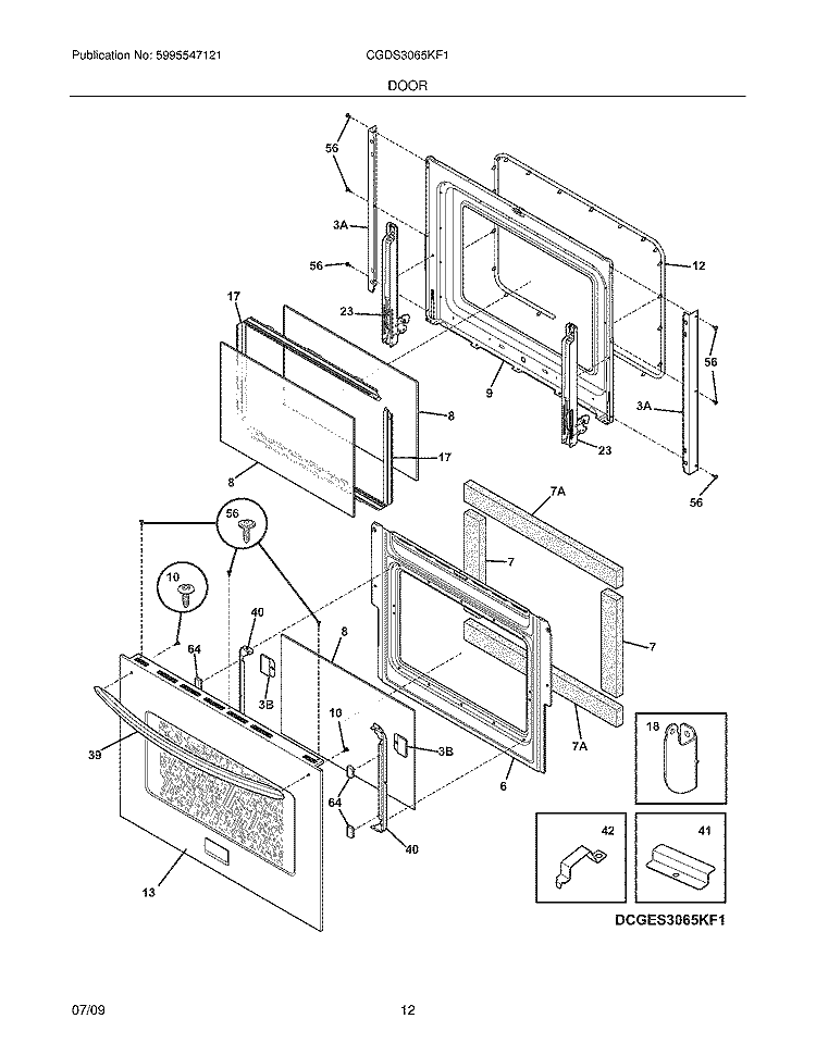 DOOR Diagram and Parts List for CGDS3065KF1  Frigidaire Range