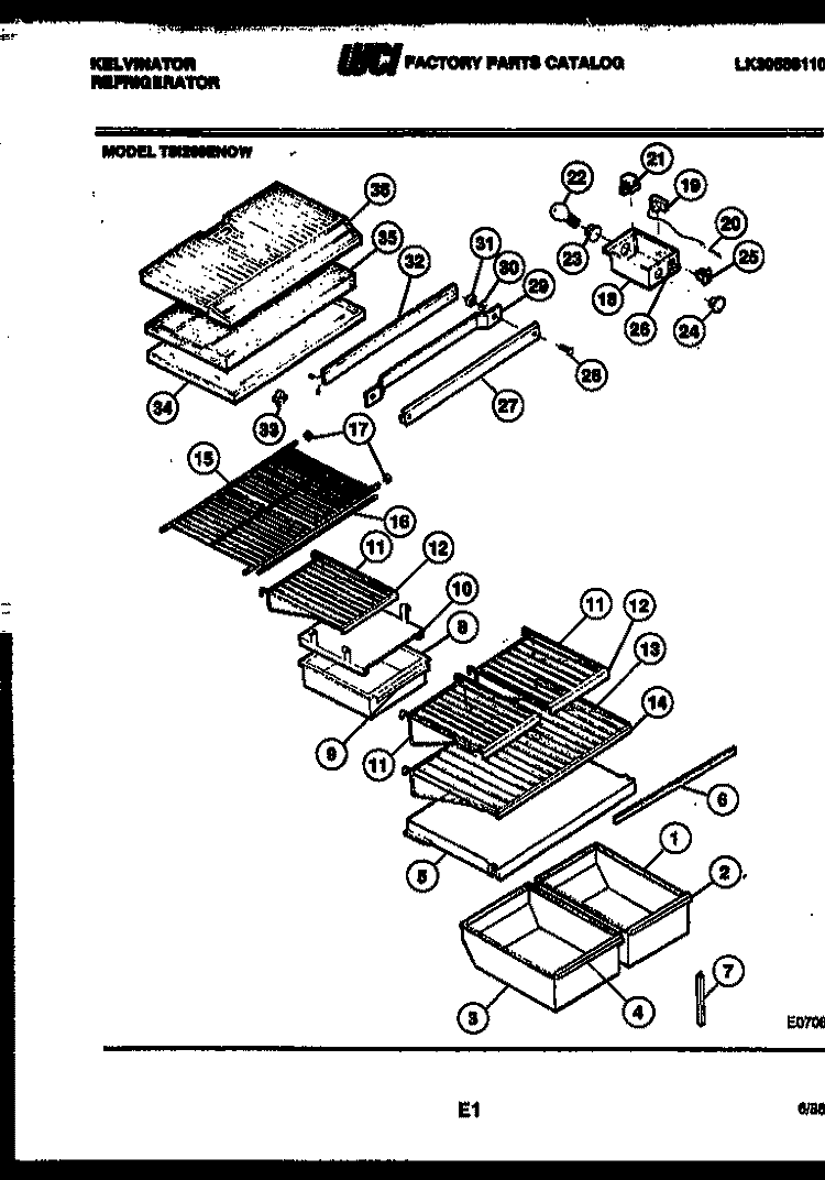 SHELVES AND SUPPORTS Diagram and Parts List for TSI206EN0V  Kelvinator Refrigerator