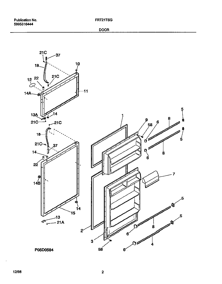 DOOR Diagram and Parts List for FRT21TSGD2  Frigidaire Refrigerator