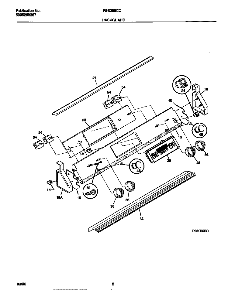 BACKGUARD Diagram and Parts List for FES355CCSG  Frigidaire Range