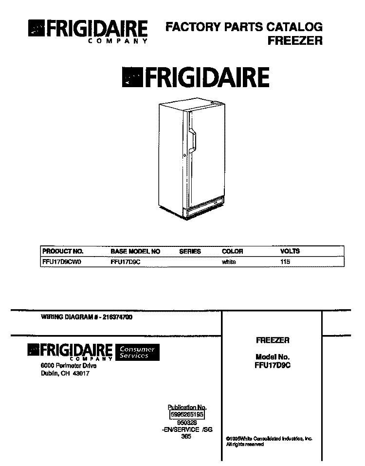 COVER Diagram and Parts List for FFU17D9CW0  Frigidaire Freezer