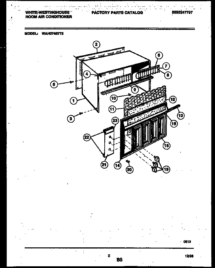 CABINET PARTS Diagram and Parts List for WAH074S7T2  Frigidaire Air Conditioner