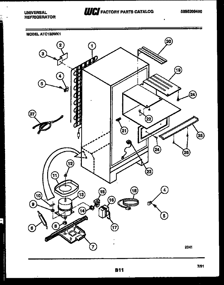 SYSTEM AND AUTOMATIC DEFROST PARTS Diagram and Parts List for ATC130WKW1  Frigidaire Refrigerator