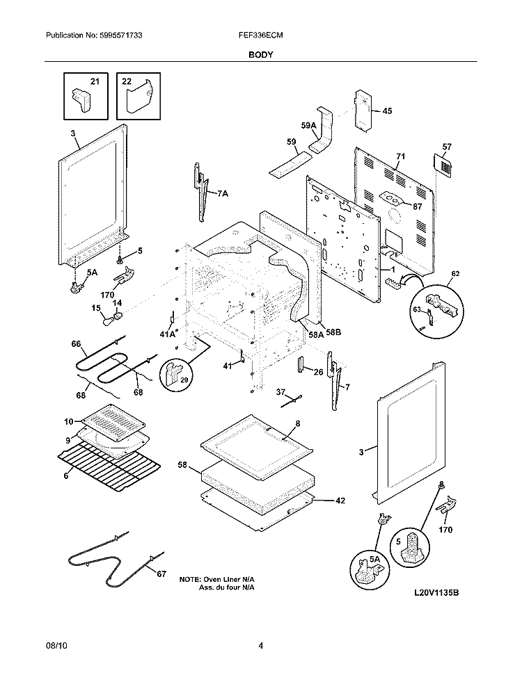BODY Diagram and Parts List for FEF336ECM  Frigidaire Range