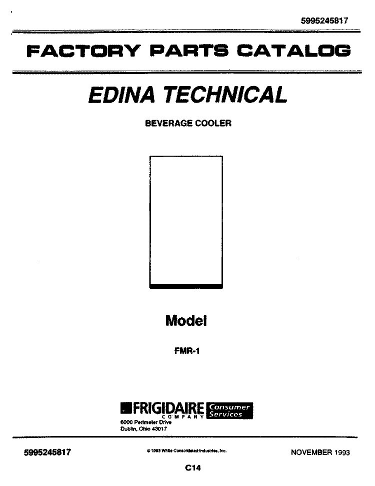 COVER Diagram and Parts List for FMR-1  Electrolux Wine and Beverage Cooler