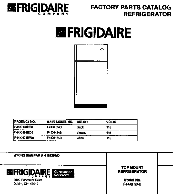 COVER Diagram and Parts List for F44XH24BD0  Frigidaire Refrigerator